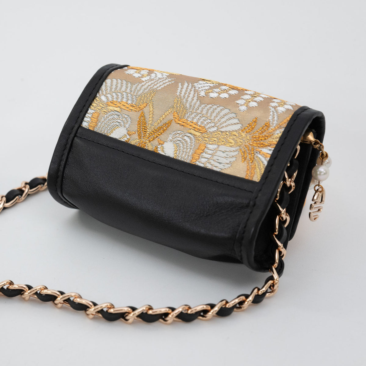 "Ichimatsu Phoenix" obi and pearl micro bag
