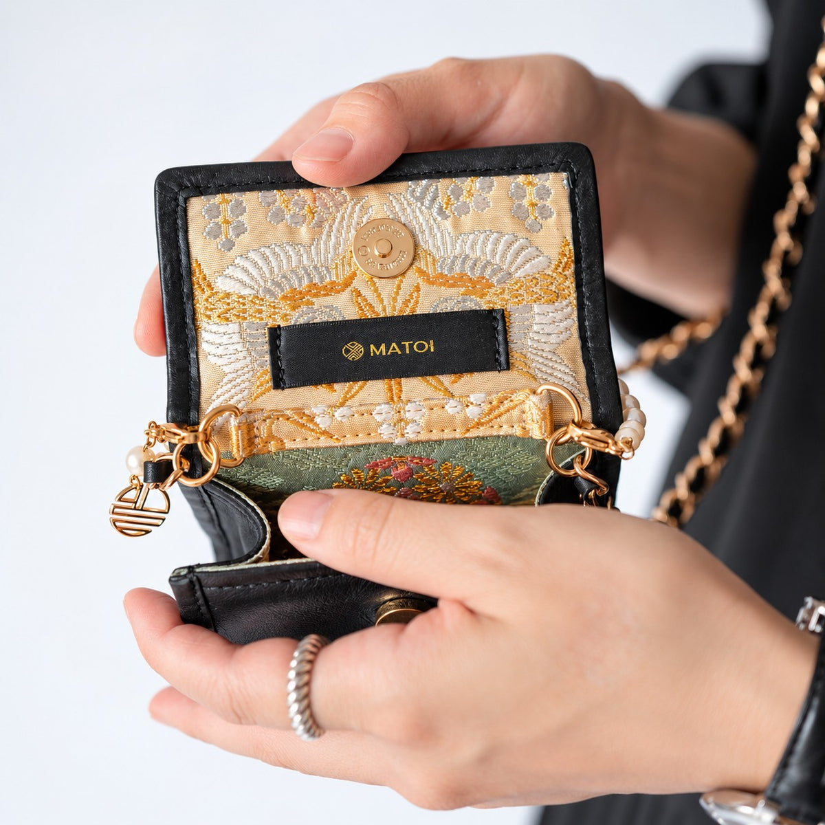 "Ichimatsu Phoenix" obi and pearl micro bag