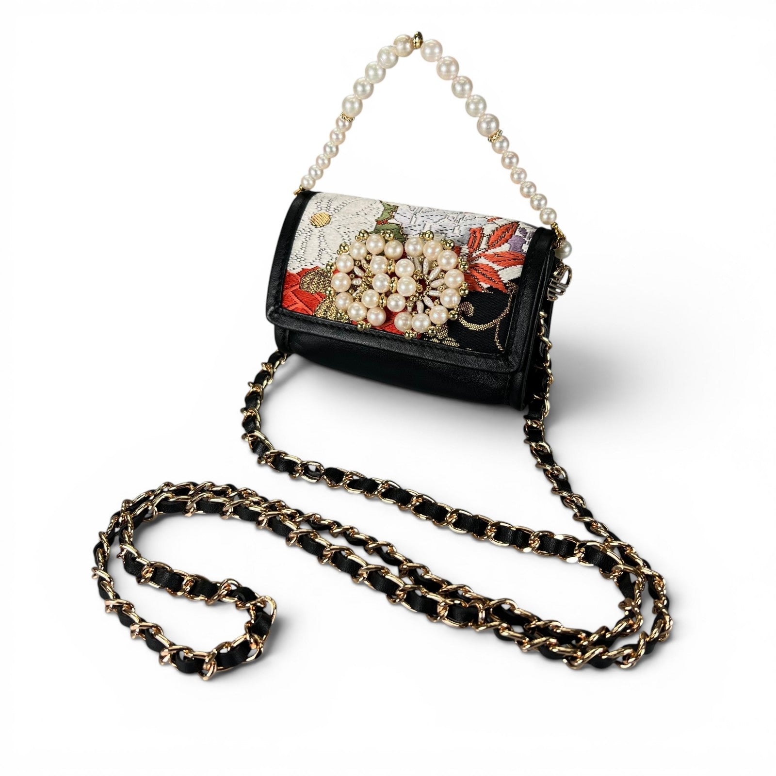 "Marumon Fuji Botan" Obi and Pearl Micro Bag