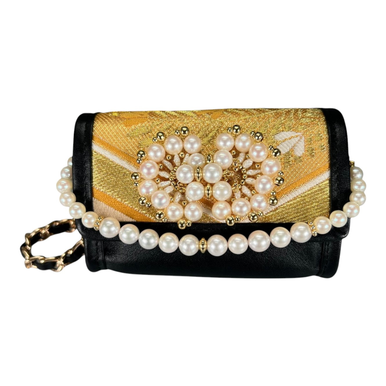 「亀甲下り藤」帯と真珠のMicro bag