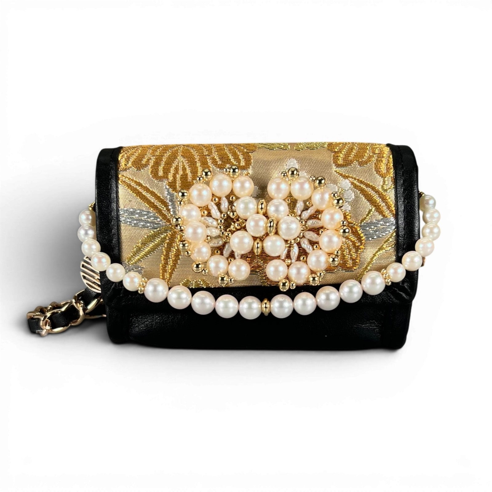 "Ichimatsu Phoenix" obi and pearl micro bag