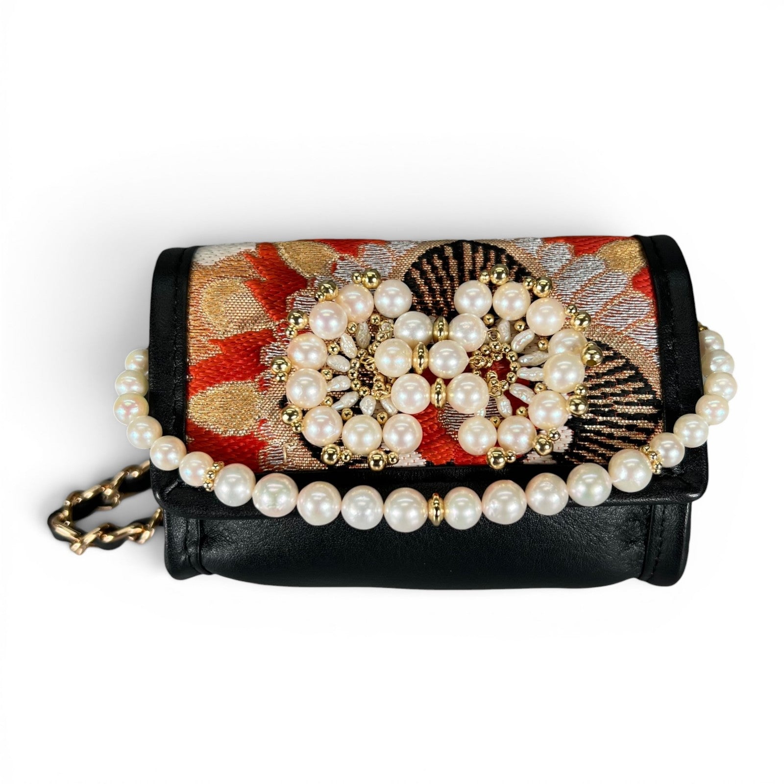 "Kikubun Kikkou" obi and akoya pearl micro bag