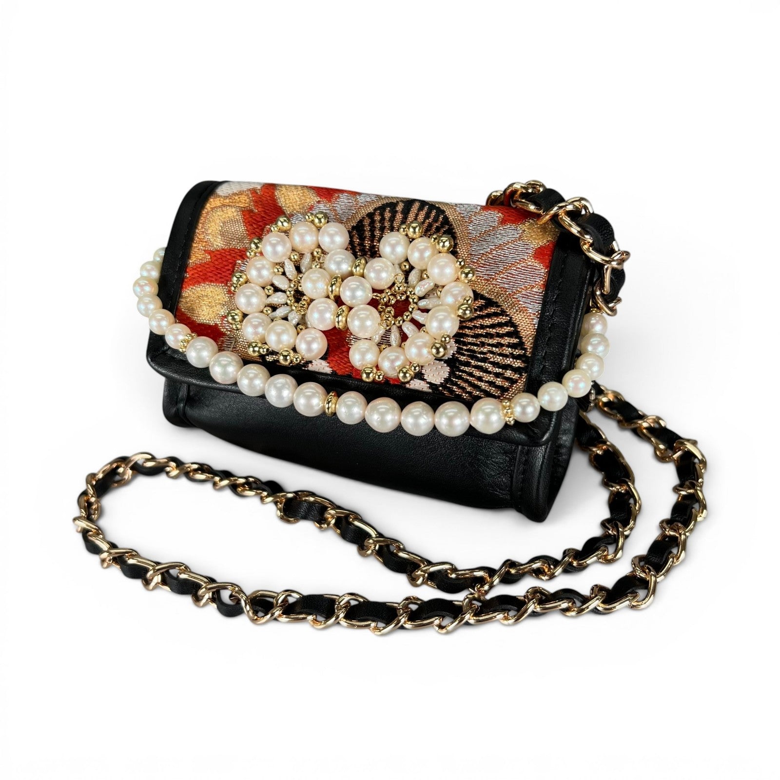 "Kikubun Kikkou" obi and akoya pearl micro bag