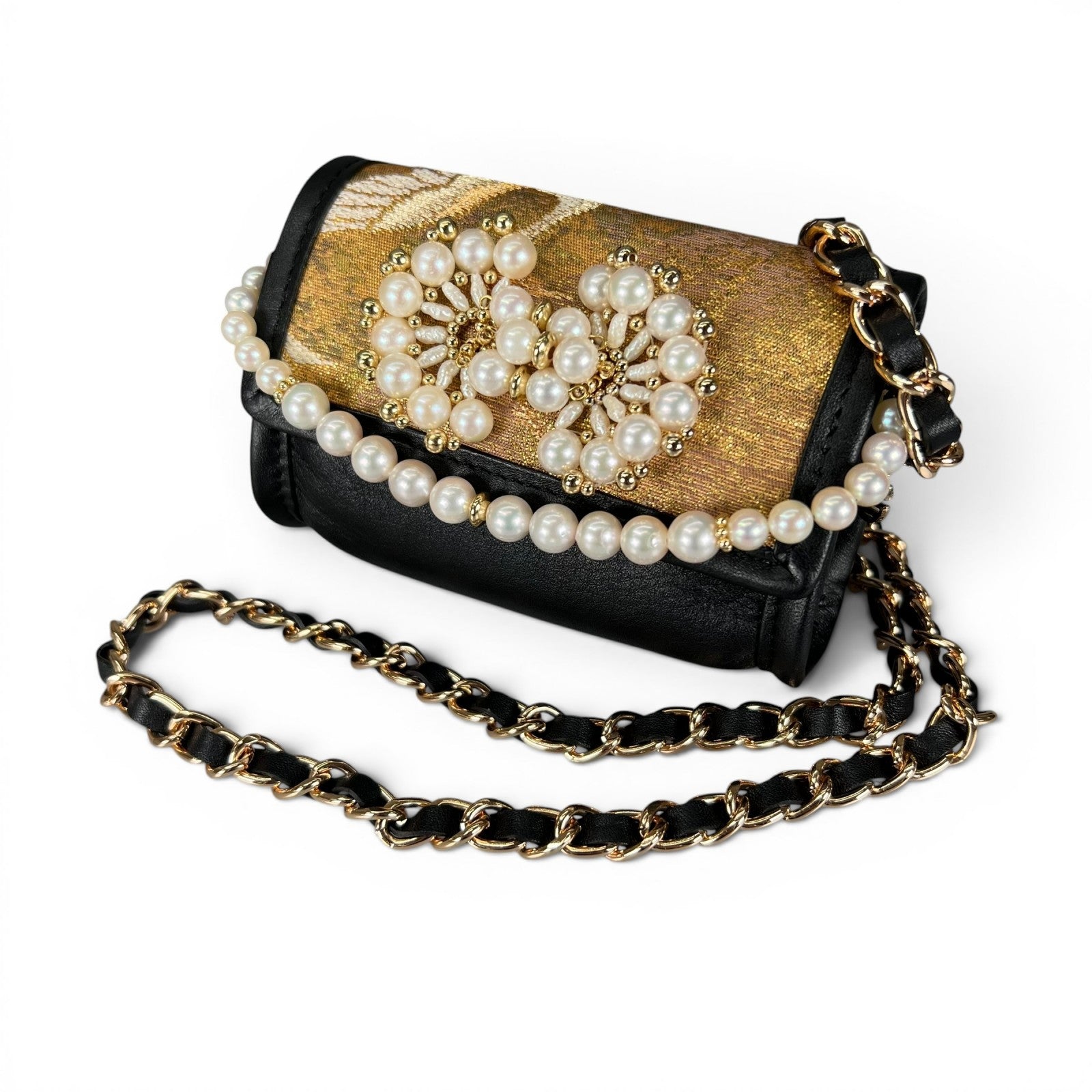"Cranes, Pine, Bamboo, and Plum" Gold Leaf Obi Micro Bag