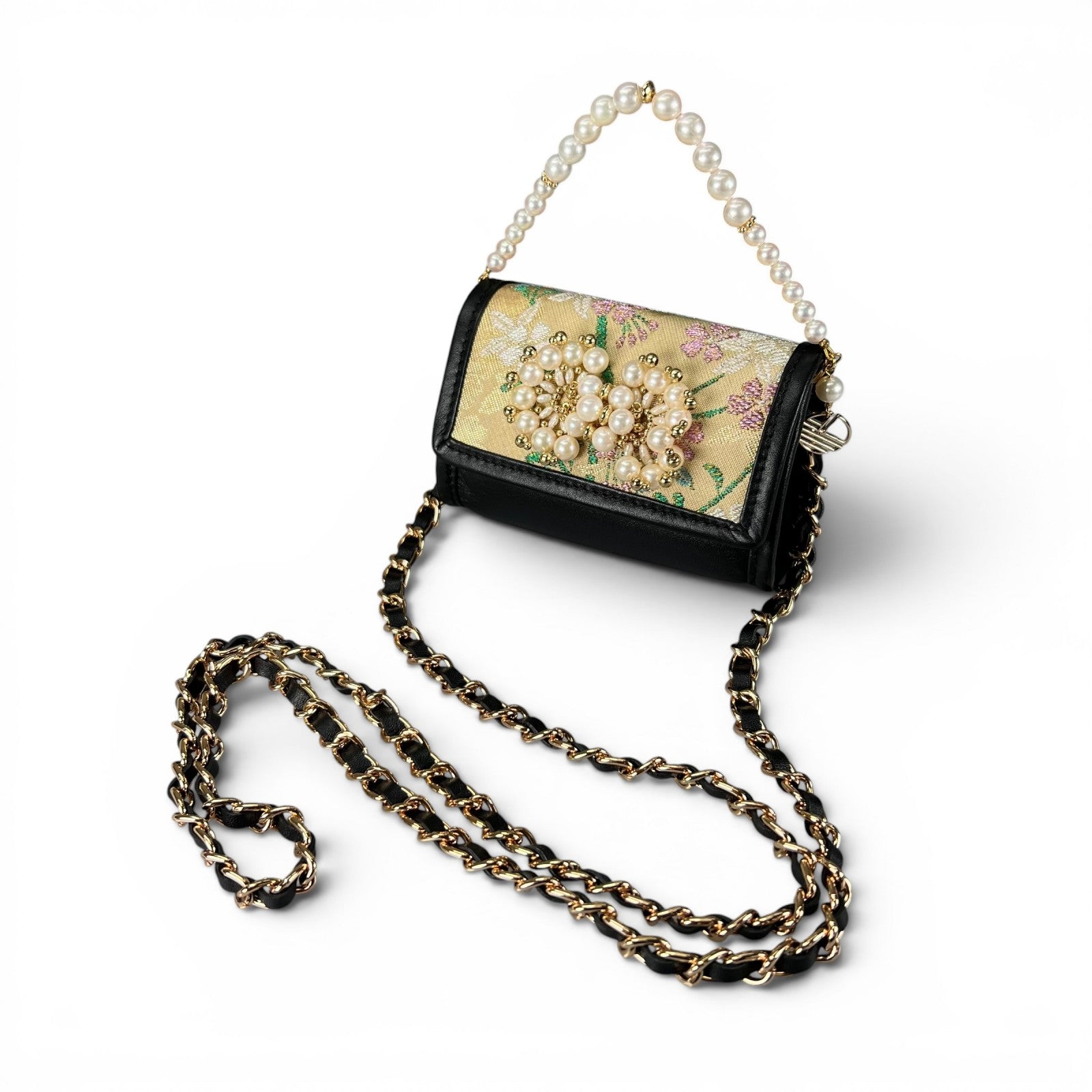 「蝶舞う桜」帯と真珠のMicro bag