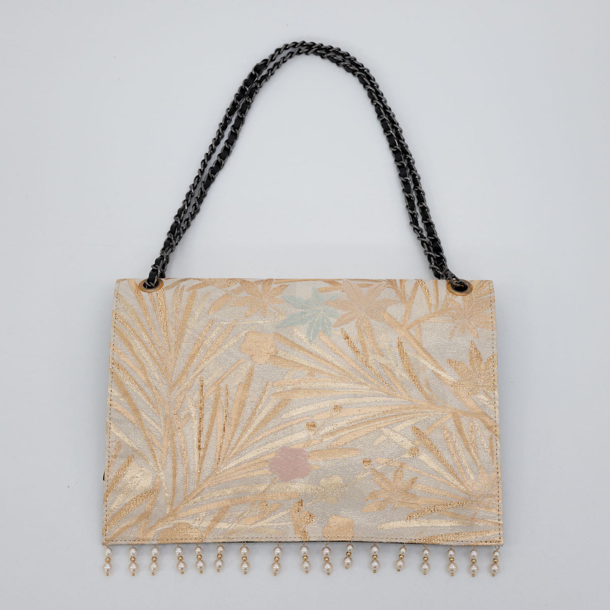 Wakamatsu and plum family crest, Akoya pearl embellished Clutch bag