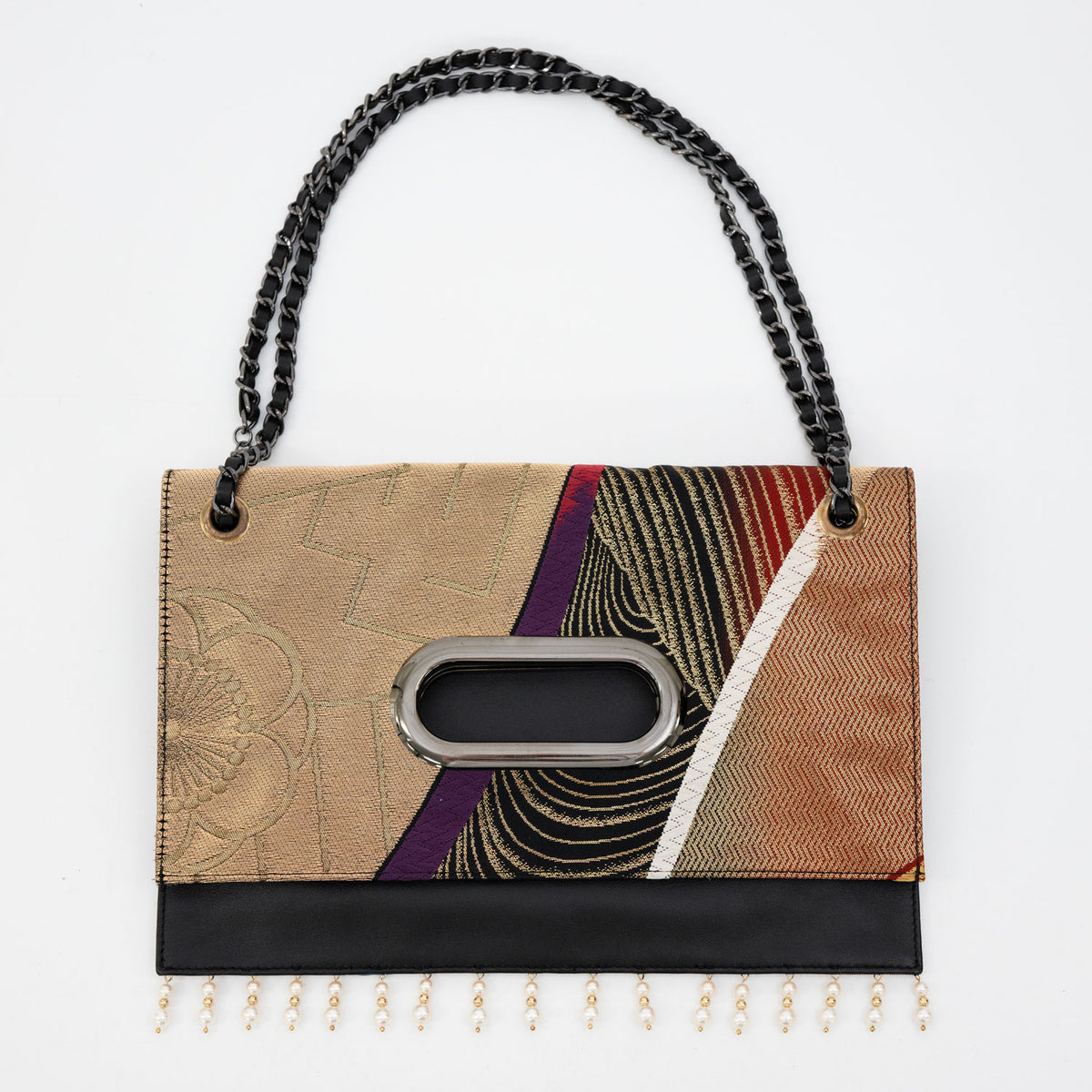 Genji-ko and Plum Memory, a Pearl-Adorned Obi Clutch Bag