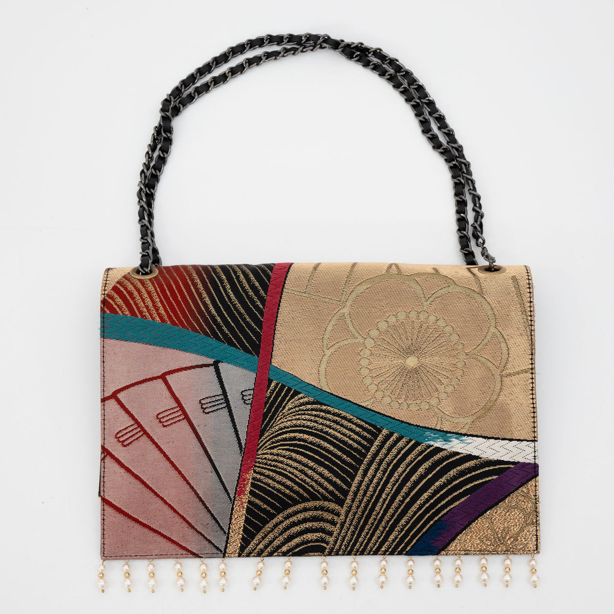 Genji-ko and Plum Memory, a Pearl-Adorned Obi Clutch Bag