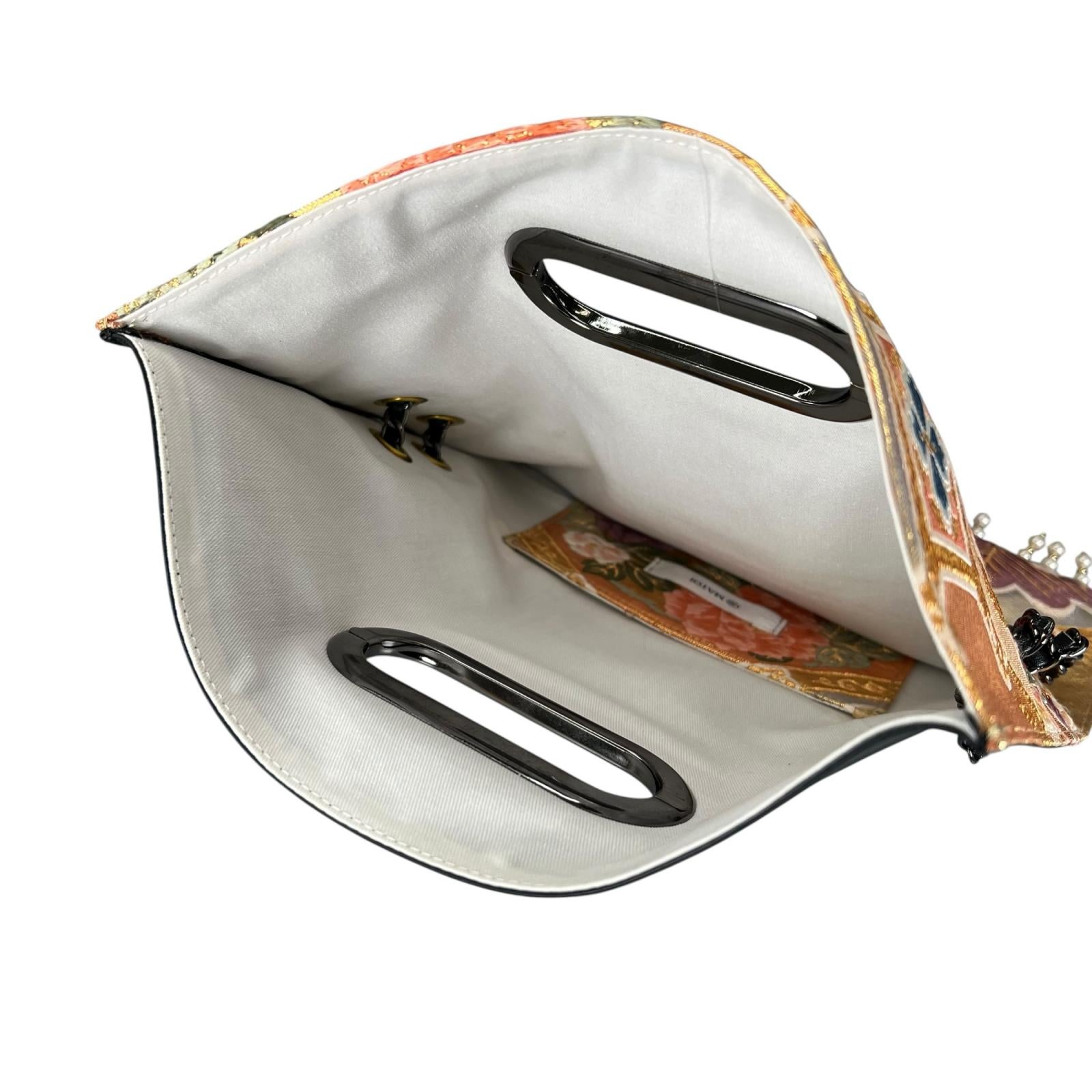 松梅の情景、ヴィンテージ帯と革のClutch bag